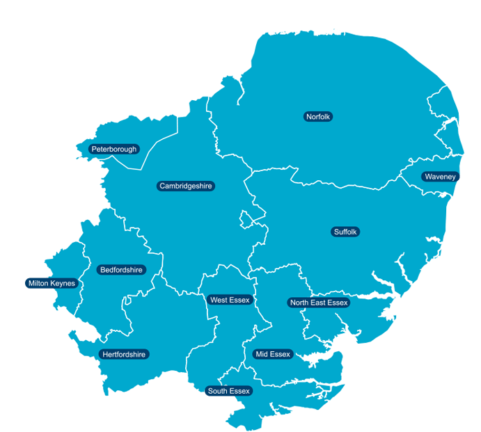 Map of East of England